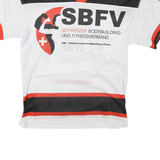 Mens White Black & Red Swiss Bodybuilding Fitness Graphic T-Shirt S V-Neck Short