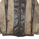 Mens Brown & Beige Leather Zip Jacket M Genuine Panelled Design Outerwear