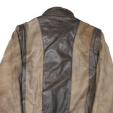 Mens Brown & Beige Leather Zip Jacket M Genuine Panelled Design Outerwear