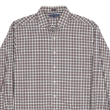 TOMMY HILFIGER Mens White & Brown Check Shirt L Cotton Blend Classic Fit