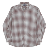 TOMMY HILFIGER Mens White & Brown Check Shirt L Cotton Blend Classic Fit