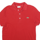 LACOSTE Mens Red Short Sleeve Plain Polo Shirt S Classic Cotton Blend