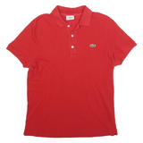 LACOSTE Mens Red Short Sleeve Plain Polo Shirt S Classic Cotton Blend