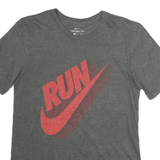 NIKE Mens Grey Red Run Graphic T-Shirt S Short Sleeve Crew Neck Athletic