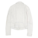 FREAKY NATION Womens White Leather Biker Jacket S Zip Casual Stylish Zip Pockets