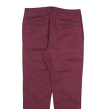 HOLLISTER Mens Cotton Blend Burgundy Slim Tapered Trousers W34 L28 Drawstring