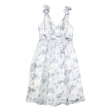 JENNY PACKHAM Womens White Blue Floral Fit & Flare Woven Sleeveless Midi Dress