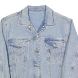 Womens Blue Light Wash Cotton Denim Button Jacket M Plain Casual Classic Fit