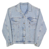 Womens Blue Light Wash Cotton Denim Button Jacket M Plain Casual Classic Fit