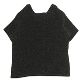 INITIATIVES Womens Black Metallic Sparkle Short Sleeve Round Neck Top L Evening
