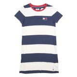 TOMMY HILFIGER Womens Blue & White Stripe Day Jersey Short Sleeve XS Dress