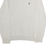 NAUTICA Mens Cream & Black Plain Cotton V-Neck Basic Knit L Sweater Lightweight