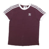 ADIDAS Womens Maroon & White Classic T-Shirt UK 6 Short Sleeve Crew Neck Cotton