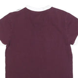 ADIDAS Womens Maroon & White Classic T-Shirt UK 6 Short Sleeve Crew Neck Cotton