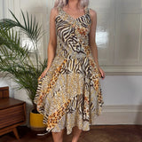Unbranded Animal print Drop Waist Dress - Small Beige Polyester