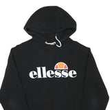 ELLESSE Womens Black Hoodie UK 12 Cotton Blend Classic Logo Pullover