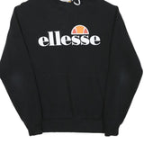 ELLESSE Womens Black Hoodie UK 12 Cotton Blend Classic Logo Pullover