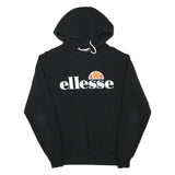ELLESSE Womens Black Hoodie UK 12 Cotton Blend Classic Logo Pullover
