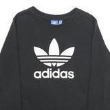 ADIDAS Womens Black Cotton Crew Neck Sweatshirt UK 12 Classic Logo Pullover