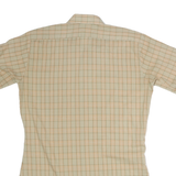 Mens Beige Check Cotton Shirt M Short Sleeve Casual Lightweight Pocket