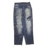 Mens Relaxed Blue Denim Plain Cotton Blend Zip W30 L30 Casual Streetwear Jeans