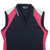 FRED PERRY Womens Navy Blue & Pink Sleeveless Polo Shirt UK 12 Polyamide Blend
