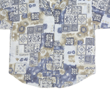 CARIBOU Womens Beige & Blue Pattern Shirt S Short Sleeve Cotton Summer Casual