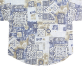 CARIBOU Womens Beige & Blue Pattern Shirt S Short Sleeve Cotton Summer Casual