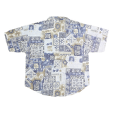 CARIBOU Womens Beige & Blue Pattern Shirt S Short Sleeve Cotton Summer Casual