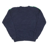 JOAN LESLIE Womens Navy Blue Green White Patterned Cotton Blend Jumper Crew Neck