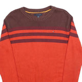 TOMMY HILFIGER Boys Brown & Red Patterned Crew Neck Jumper L Cotton Blend Knit