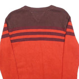 TOMMY HILFIGER Boys Brown & Red Patterned Crew Neck Jumper L Cotton Blend Knit