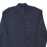 BLS Mens Navy Blue Plain Full Zip Wool Blend Jumper XS Military Style Pockets