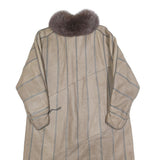 Womens Beige Leather Jacket M Button Front Fur Collar Plain Classic Fit