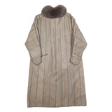 Womens Beige Leather Jacket M Button Front Fur Collar Plain Classic Fit