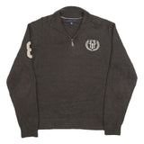 TOMMY HILFIGER Mens Brown Pullover Jumper Patterned Half Zip Rib Knit L Zip Neck