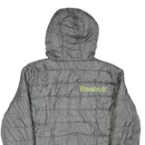 REEBOK Womens Grey Hooded Zip Jacket M Polyester Blend Quilted Lightweight
