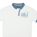 LEE Mens White & Blue Short Sleeve Logo Embroidered Polo Shirt L Cotton Blend
