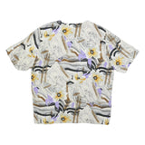 SCHILD Womens White & Purple Printed Top Short Sleeve Round Neck XL Relaxed Fit