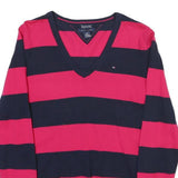 TOMMY HILFIGER Womens Red & Navy Patterned V-Neck Regular Fit Jumper M Cotton