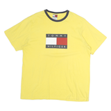 TOMMY HILFIGER Mens Yellow T-Shirt L Short Sleeve Crew Neck Logo Print