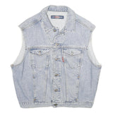 OXXY Mens Blue Denim Jacket L Cotton Classic Button Closure Sleeveless Denim
