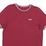 SLAZENGER Mens Maroon & White Classic T-Shirt S Short Sleeve Crew Neck Piped