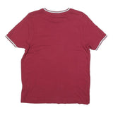 SLAZENGER Mens Maroon & White Classic T-Shirt S Short Sleeve Crew Neck Piped