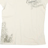 CARHARTT Womens Cream Printed Cotton Blend T-Shirt L V-Neck Short Sleeve Casual