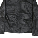 WILSON LEATHER Mens Black Leather Jacket L Woven Zip Closure Classic Stylish