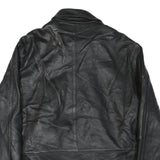 WILSON LEATHER Mens Black Leather Jacket L Woven Zip Closure Classic Stylish