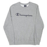 CHAMPION Mens Grey Crew Neck S Cotton Blend Sweatshirt Logo Print Casual