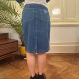 Krizia Midi Denim Skirt - 27W UK 8 Blue Cotton