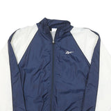 REEBOK Mens Blue & White Track Jacket M Polyester Blend Zip Plain Athletic